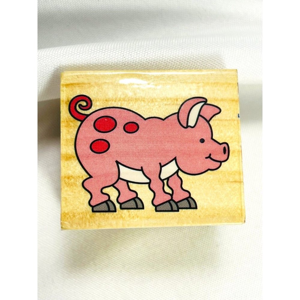 Ink Stamp Melissa & Doug Rubber  Wood Mounted Crafts Farm Friends Pig Hog Kids